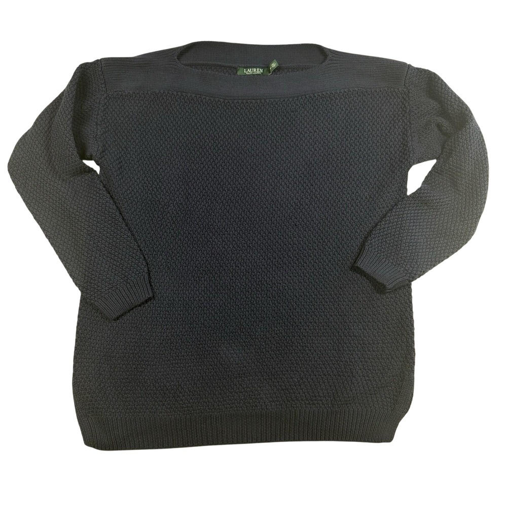 RALPH LAUREN RLR Sweater Women M Navy Cotton Boxy Knit Preppy Money Minimalist
